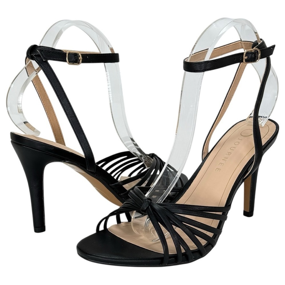 Journee Collection Vanita Black Faux Leather Womens Heels Size 10W - Picture 11 of 14